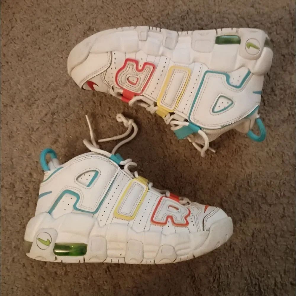 Nike Air More Uptempo BP White/Baltic Blue-Opti Yellow SZ 1Y FJ4625-100 PREOWNED